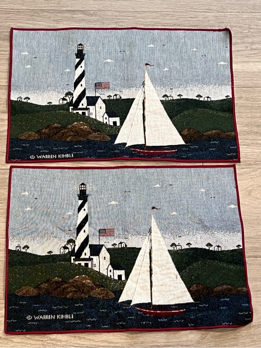 Warren Kimble Lighthouse Sailboat Tapestry Placemats Set of 2 Coastal